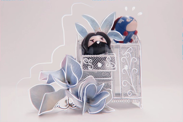 Paper flowers and a cabinet