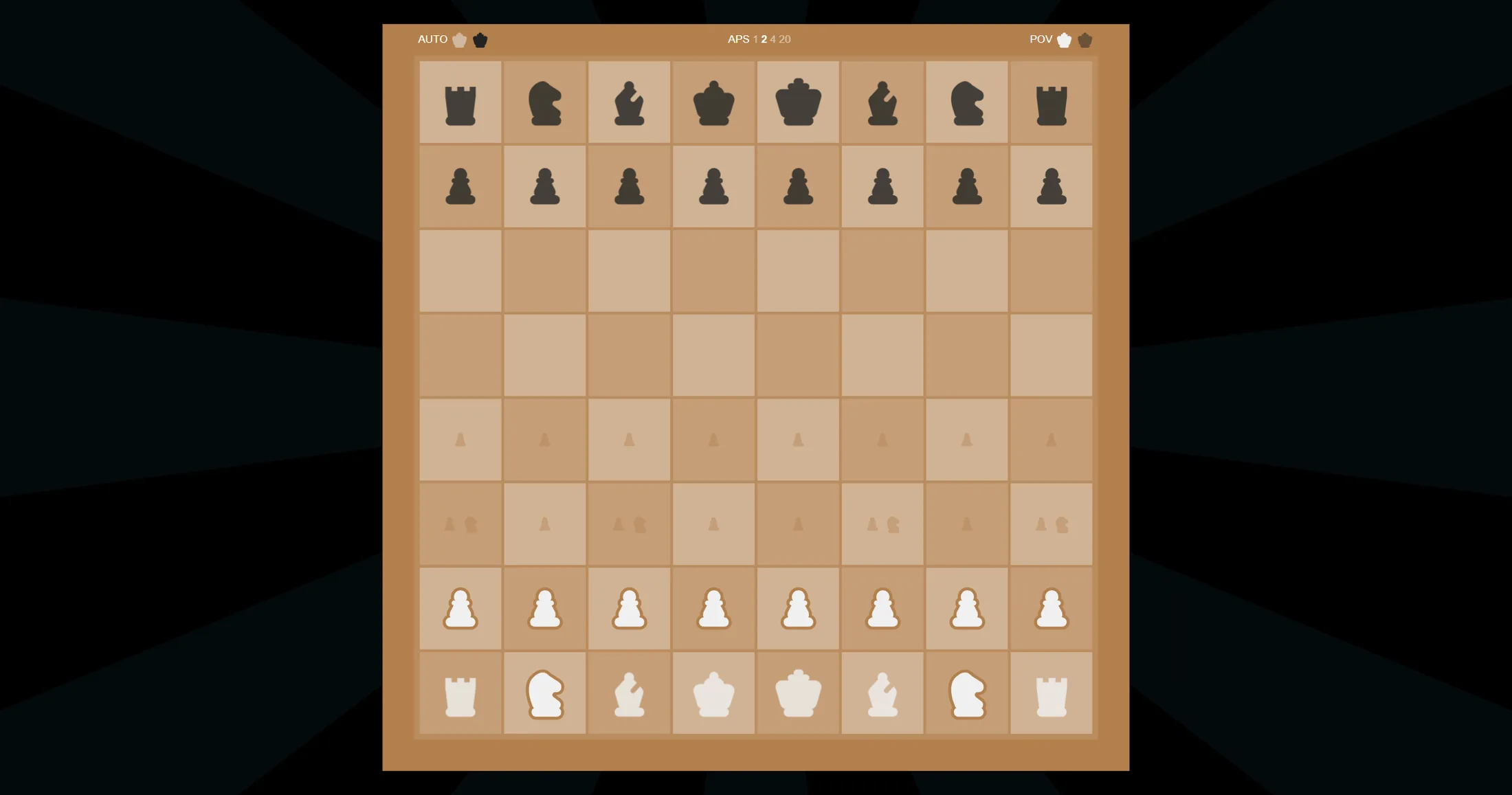 The opening position, with a control bar above it: an autoplay toggle per colour, a speed selector, and a point-of-view switch